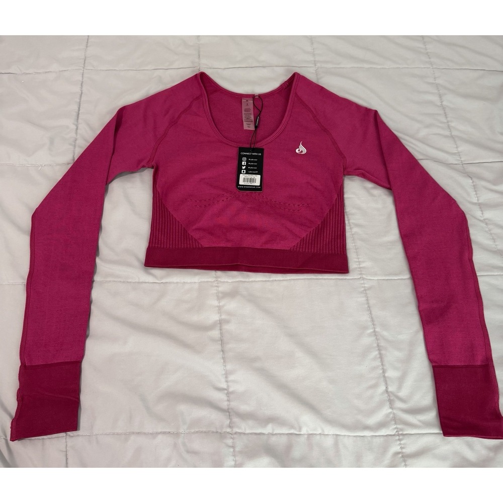 Ryderwear Pink Long Sleeve Crop Top Workout Shirt S